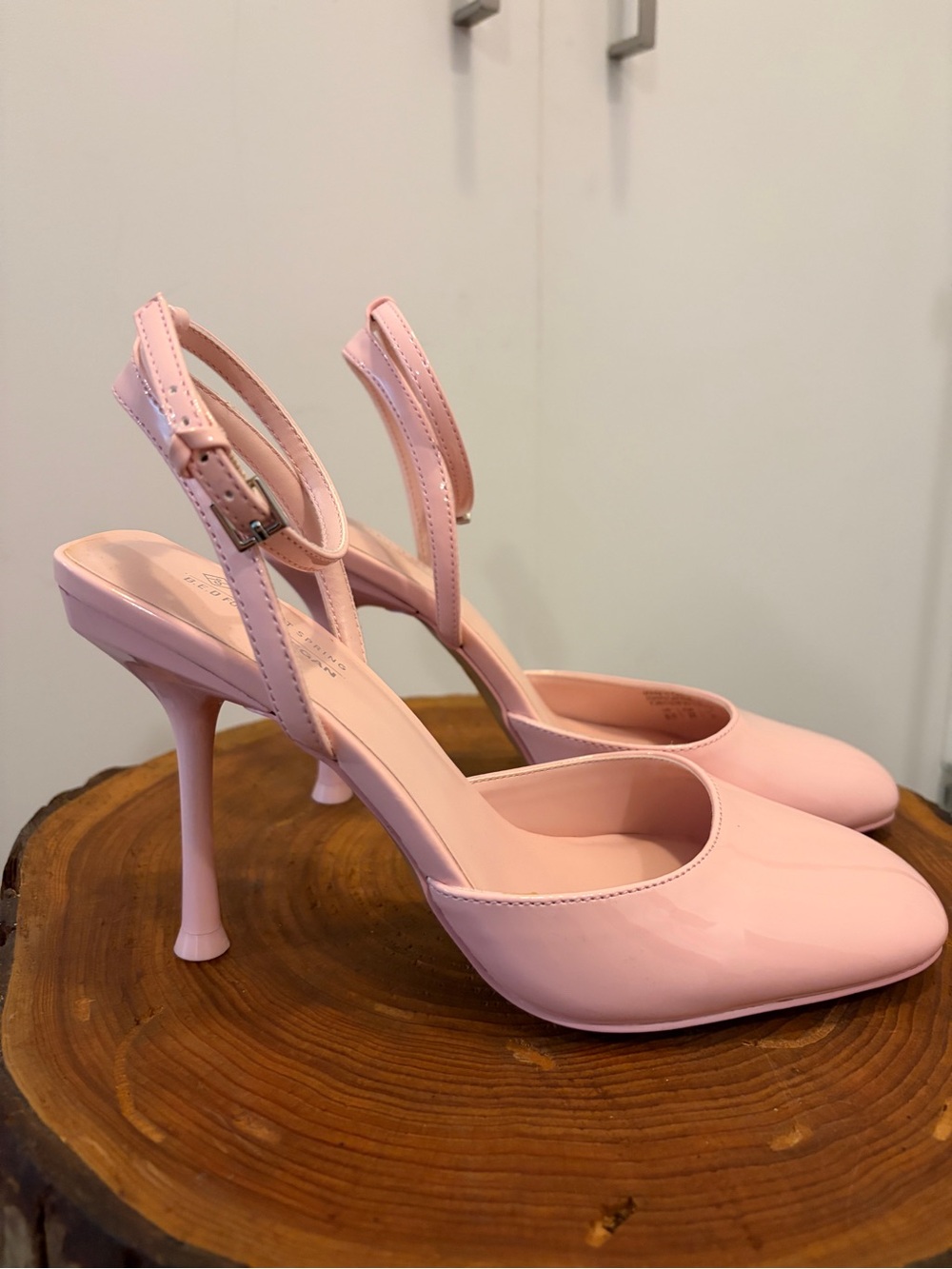 Call It Spring Light Pink Patent Slingback Heels